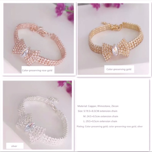 Silver Bow Glam Diamond Cat Dog Necklace - Picture 2 of 3